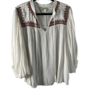 Cotton & Rye women’s embroidered boho 3/4 sleeve tie front top size medium